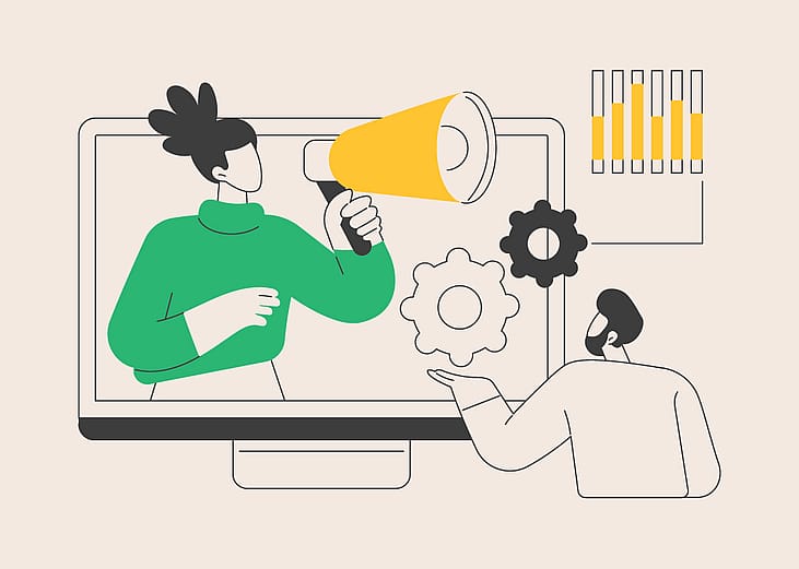 A vector illustration depicting markets do inbound and outbound calls.