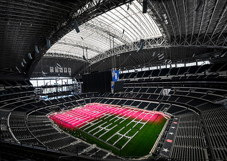 The inside of Dallas Stadium (temporarily renamed from AT&T Stadium for the 2026 FIFA World Cup).