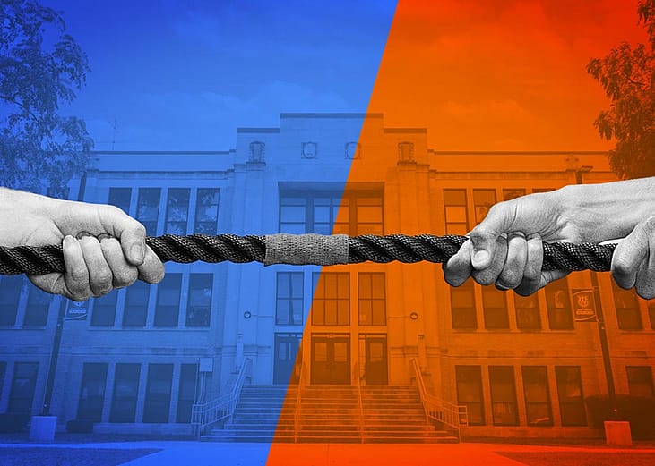 A custom collage showing a tug of war, depicting negotiation dynamics.