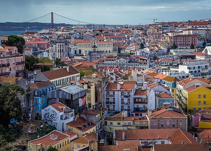 Aerial view from Miradouro da Graca viewing point in Lisbon, Portugal.