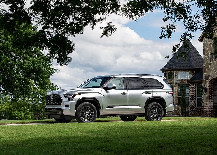 A silver 2026 Toyota Sequoia SUV parked outdoors.