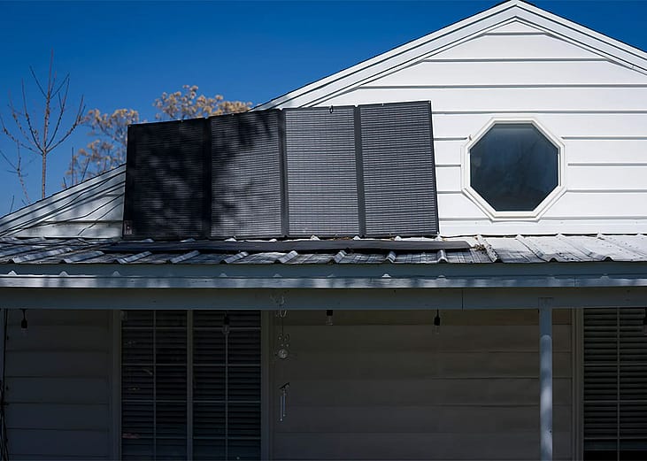 Solar roof panels installed in a residential house. 