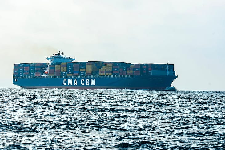 A container ship passing through the Santa Barbara Channel with a cargo en-route to the Port of Los Angeles in California.