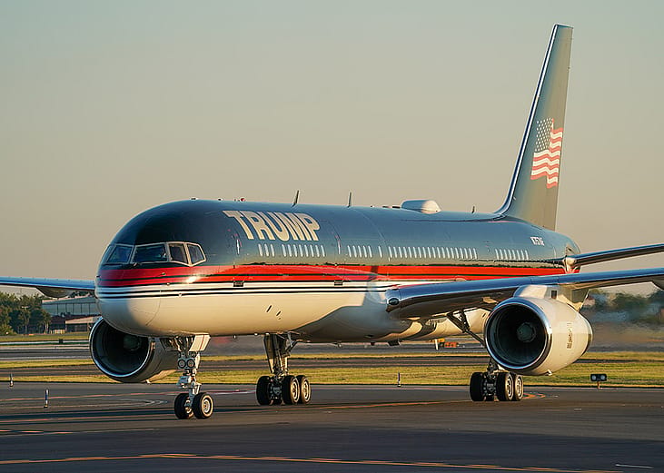 Trump Organization's Boeing 757, nicknamed as Trump Force One, arriving at the Philadelphia International Airport with U.S. President Donald Trump inside in Philadelphia, Pennsylvania, USA.