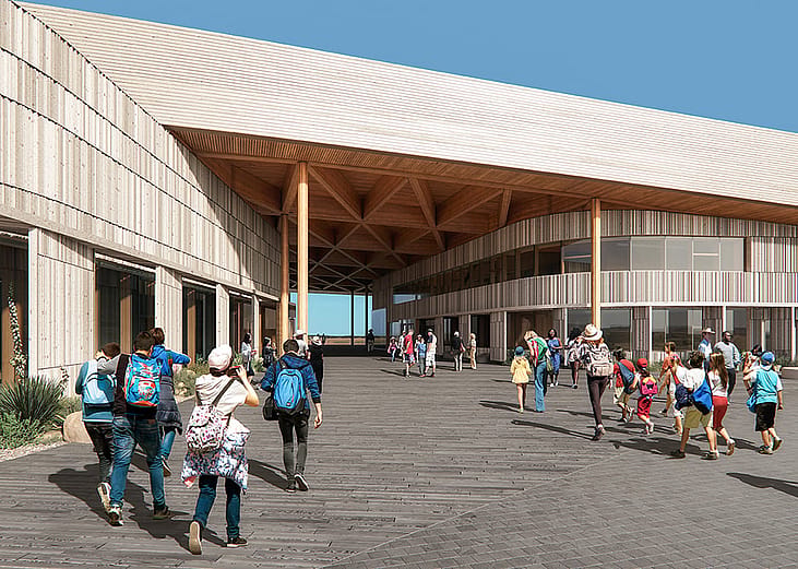 An architectural rendering of the museum's breezeway.