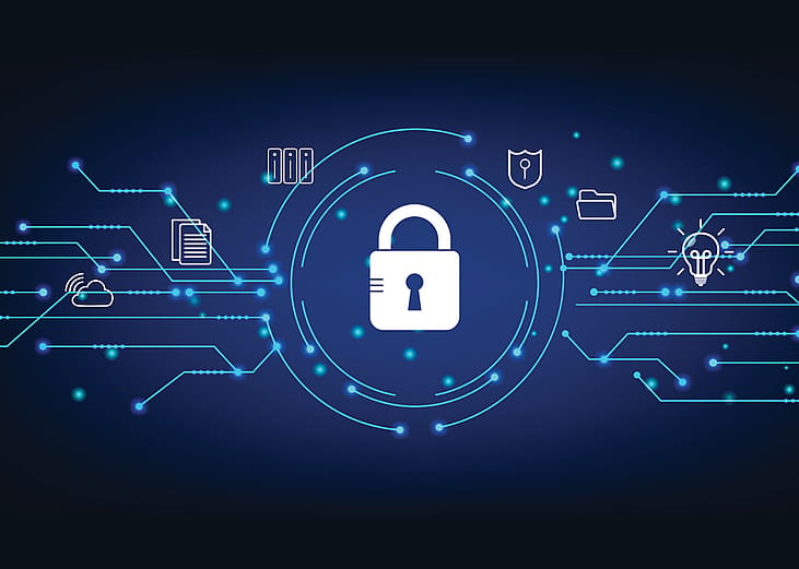 Conceptual graphics of data cybersecurity.