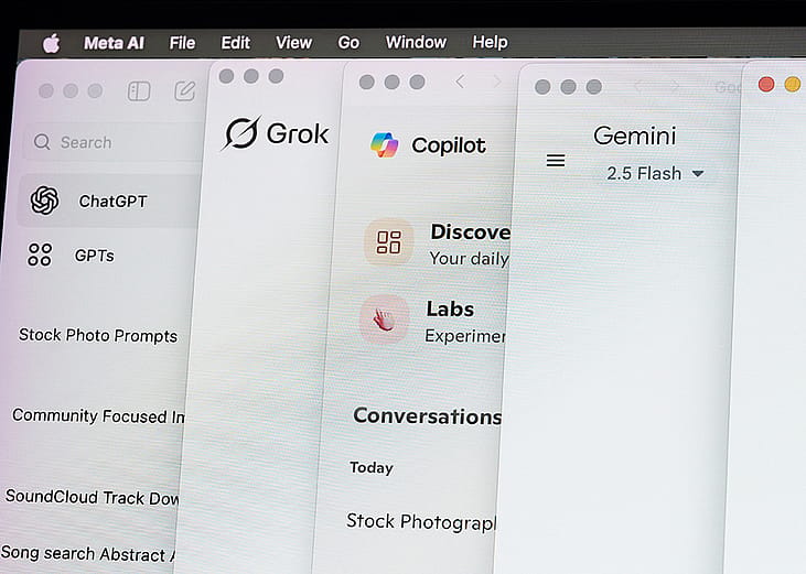 A set of open tabs navigating AI assistants.