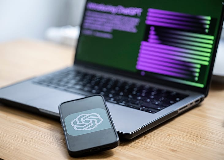 ChatGPT logo is displayed from a smartphone's screen.