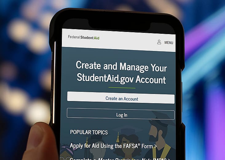 Interface of the Federal Student Aid app displayed on a smartphone.
