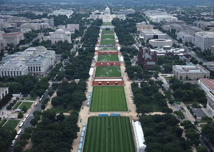 The National Mall is shown as preparations begin for the Great American State Fair on June 8, 2026 in Washington, DC.