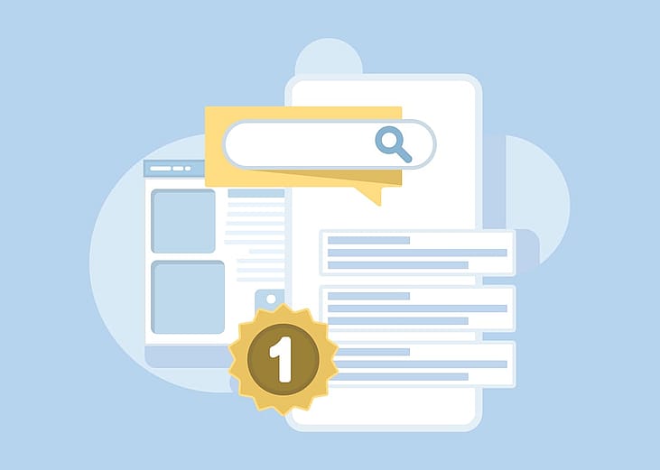 A vector illustration showing conceptual graphics of optimizing search engines.