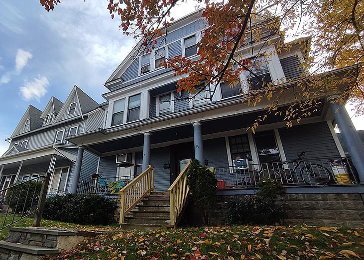Residential houses along a street in Scranton City, Pennsylvania, USA during autumn.