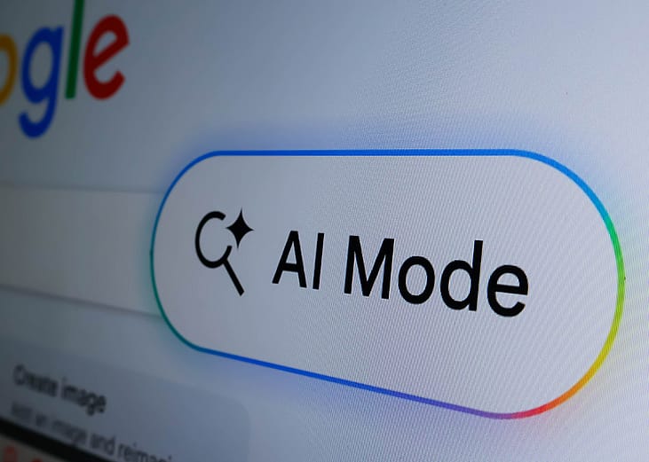 A close-up view of the AI Mode button from Google's search bar displayed on the screen.