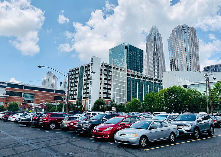 Outdoor parking lot in downtown Charlotte, North Carolina.