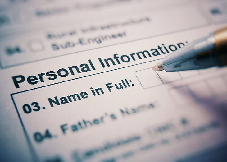 The full name section of a personal information sheet.