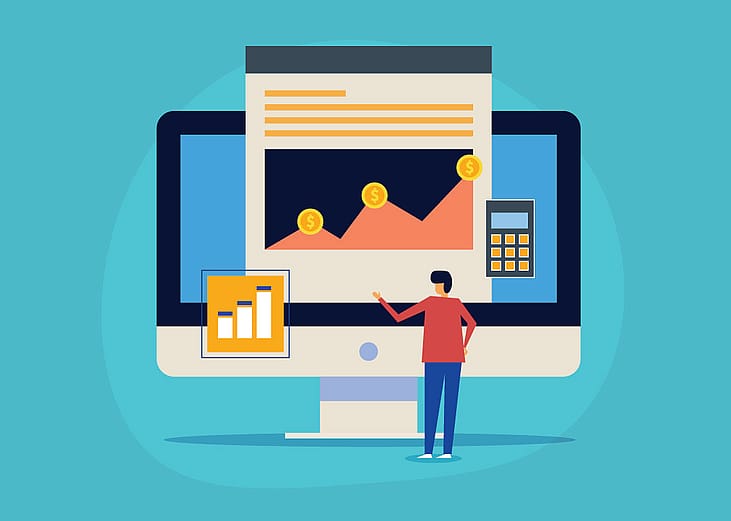 A vector illustration of a business tracking software for expenses charts.