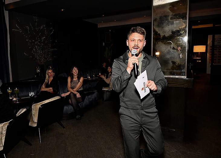 Dating strategist and content creator, Benny Hart, speaks during the Trojan G.O.A.T. event on November 19, 2025 in New York City.