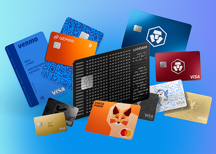 An assortment of crypto rewards cards