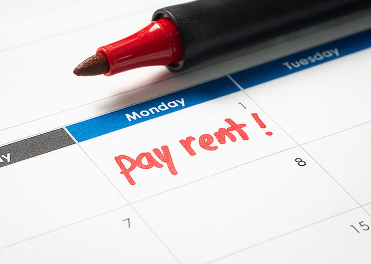 A rent payment reminder written in a personal calendar.