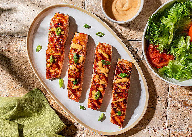 A plate of grilled salmon