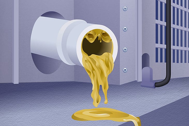 A custom illustration of zooglea coming out of sewage pipes.