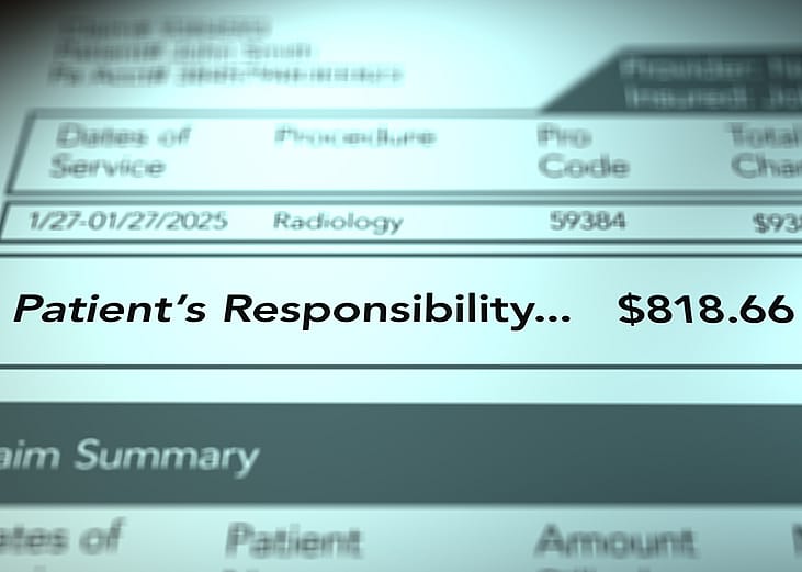 Close up on a patient's medical total bill price.