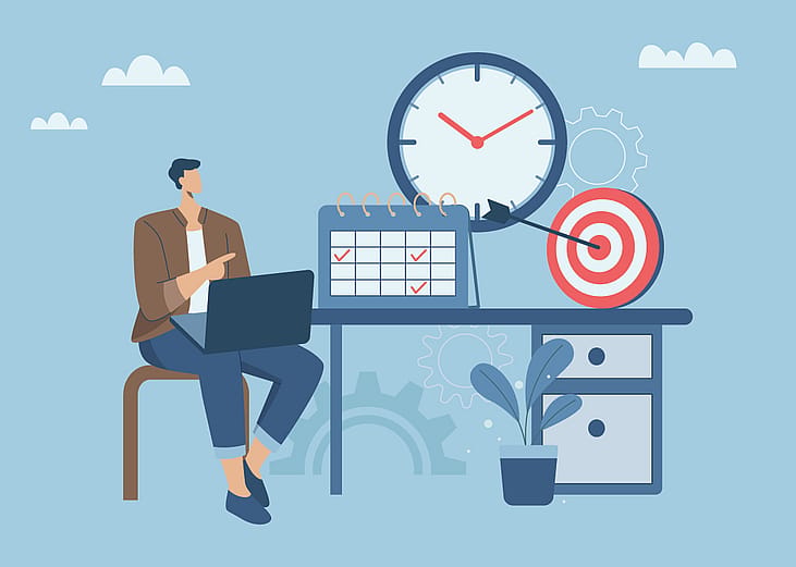 A vector illustration depicting an employee managing business time.
