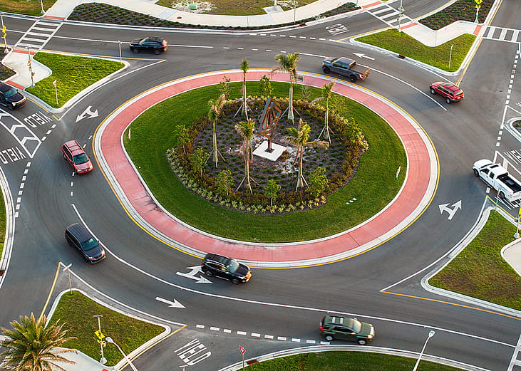 A roundabout intersection
