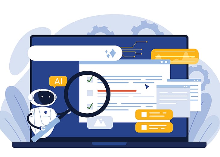 A custom vector illustration showing content visibility through SEO or GEO.