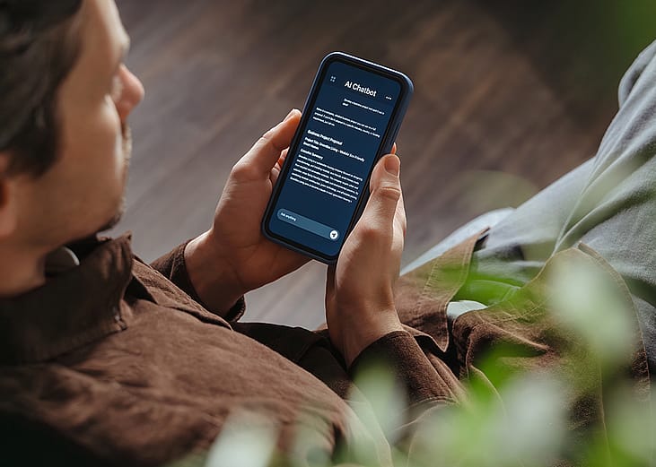 Man using an AI chatbot on a phone.