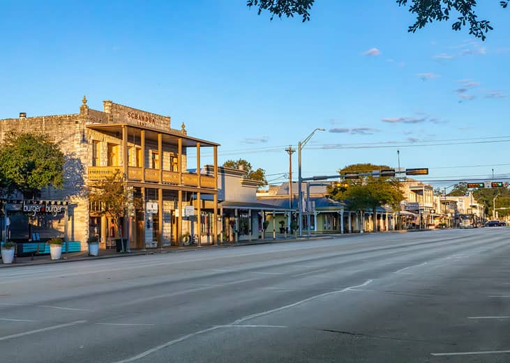 The main street in Fredericksburg, Texas.