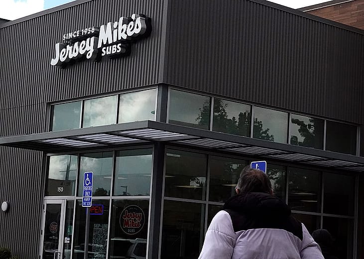 A view of a Jersey Mike's restaurant on April 21, 2026 in Los Angeles, California. 