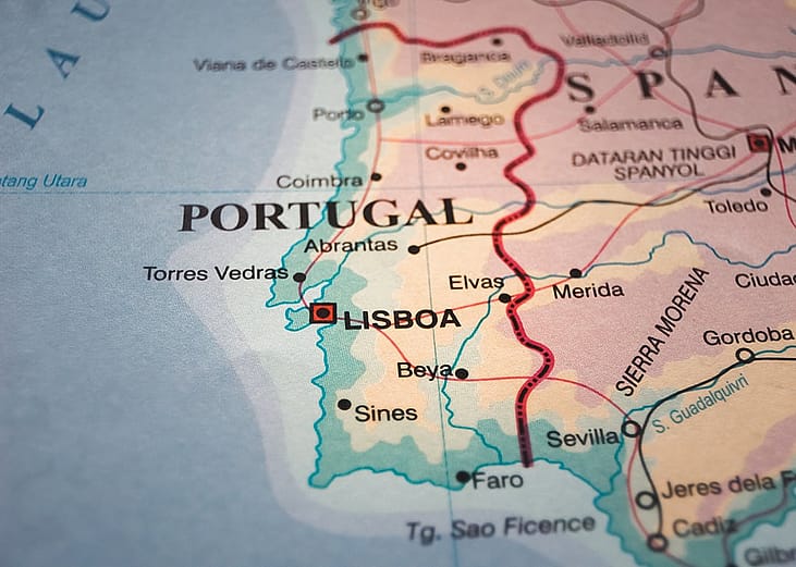 A detailed map of Portugal showing its capital, Lisbon.
