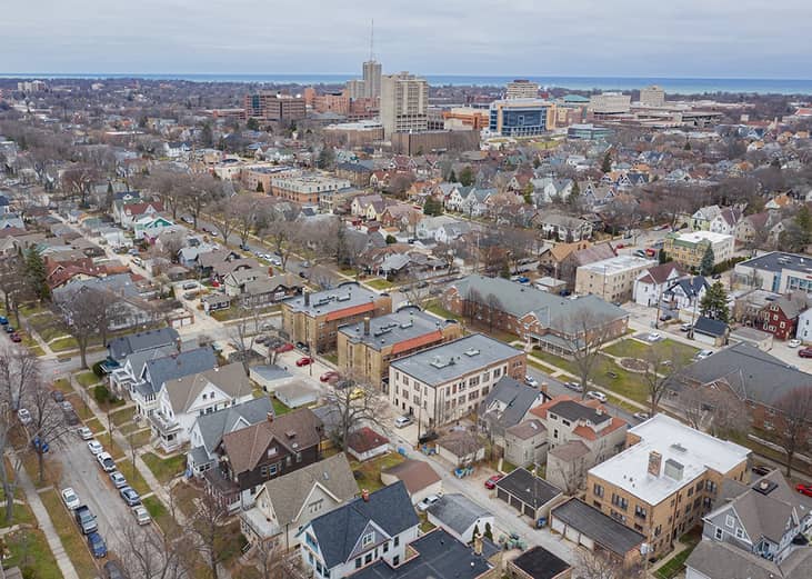 Aerial view of a residential are in Milwaukee, Wisconsin.