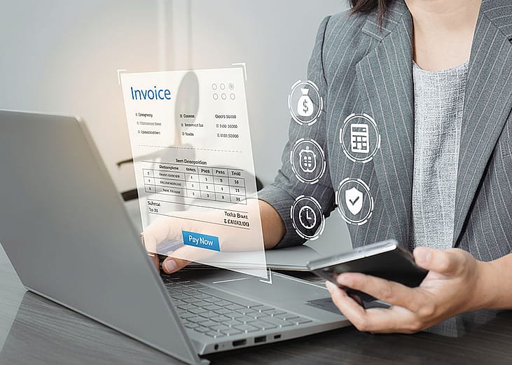A finance professional using a modern accounts payable software for simpler invoice approvals or payments.