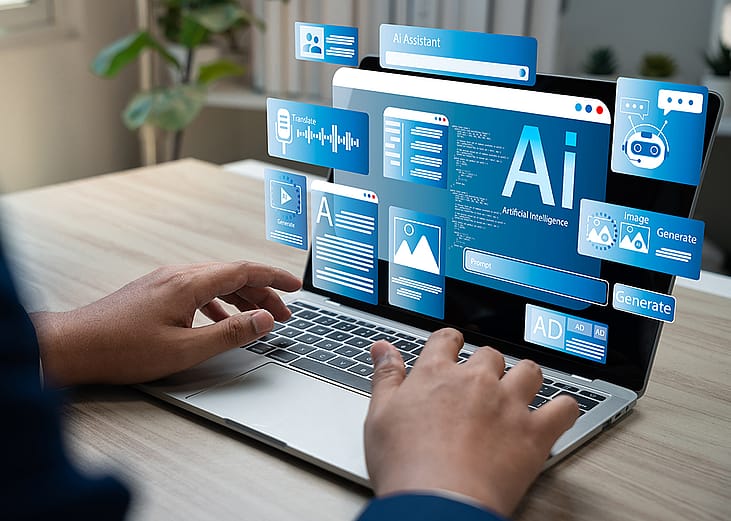 Conceptual graphic depicting using AI in the workplace