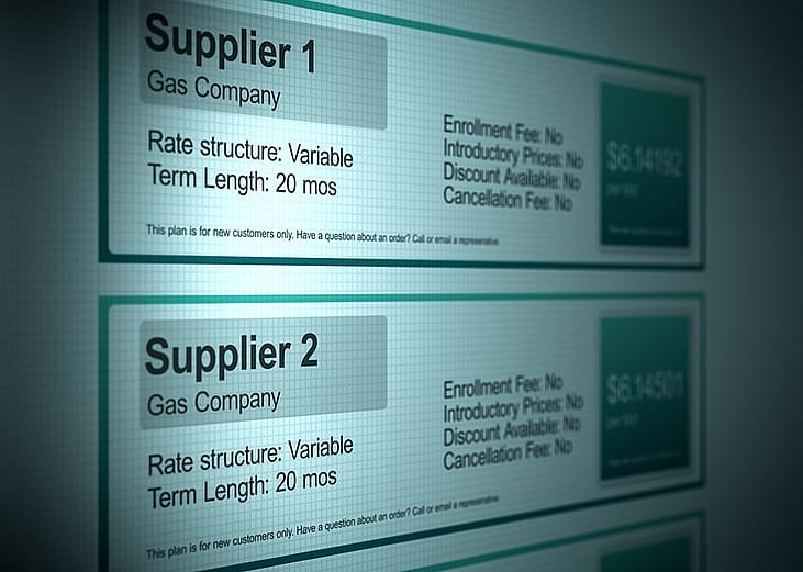 Website displaying gas supplier options and rates.