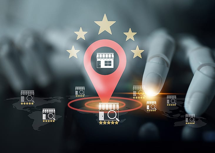 Conceptual graphic of AI assisting location of markets.