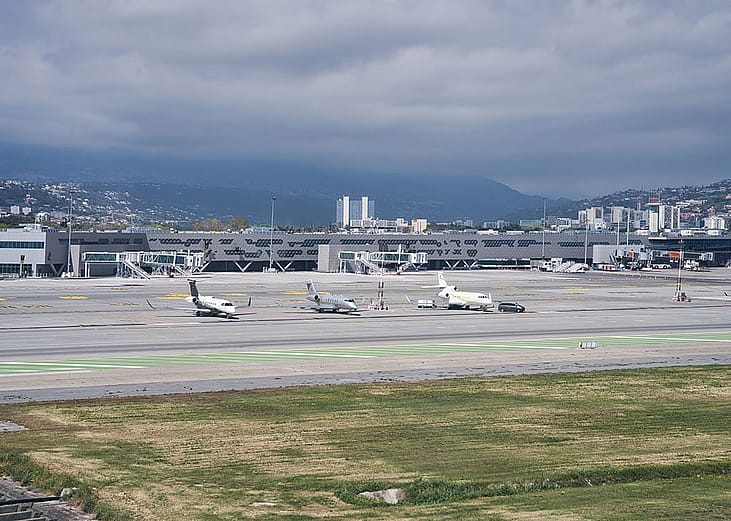 A view of private jet planes seen at the Nice Côte d'Azur airport in France.