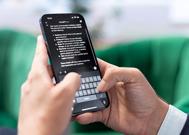 Person reading AI chat results about business.