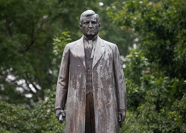A statue of Ben Pitchfork Tillman looks over statehouse grounds on June 6, 2020 in Columbia, South Carolina.
