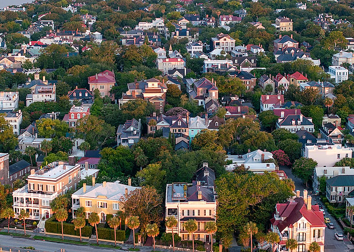 Aerial view of downtown Charleston, South Carolina.