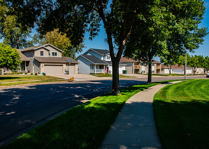 A view of modern residential neighborhood in Bismarck, North Dakota.