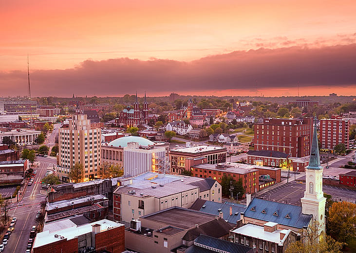 Aerial view of downtown Macon in Georgia.