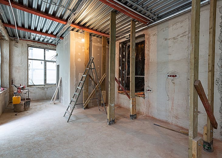 A view of an apartment's interior with remodeling works in progress.