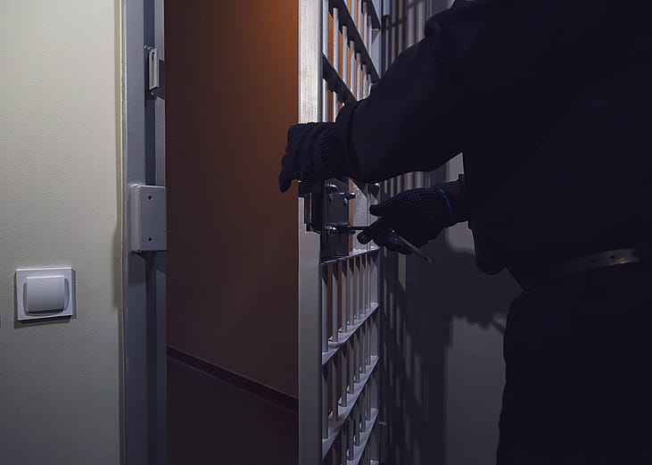A door from a detention center or a prison being opened by a correctional officer.