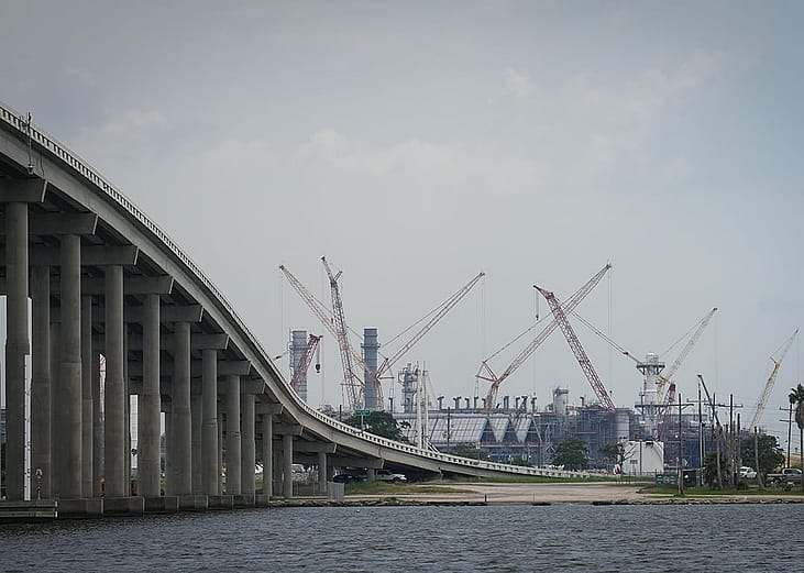 Construction in progress on the Golden Pass LNG Terminal in Cameron, Louisiana.