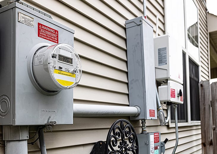 A utility electricity bill meter connected with a photovoltaic system inverter and a quick disconnect box to provide a dual power supply.