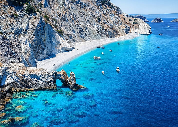 A scenic view of the Lalaria beach in Skiathos Island, Sporades, Greece.