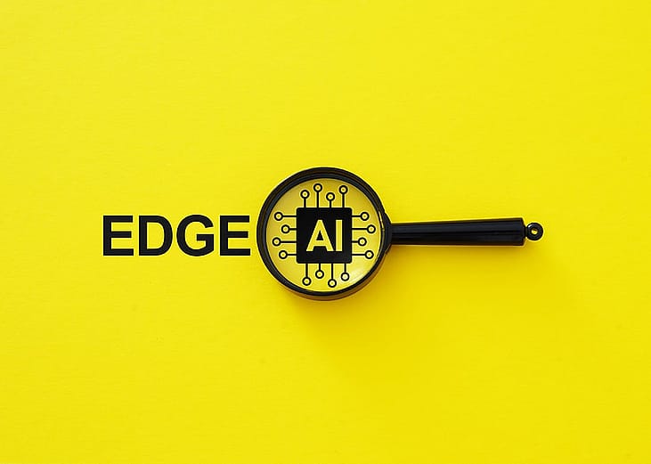 A conceptual photo of Edge AI running locally on physical devices rather than remote cloud servers.